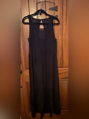 Anthropologie Sleeveless Black Lace-Back Maxi Dress